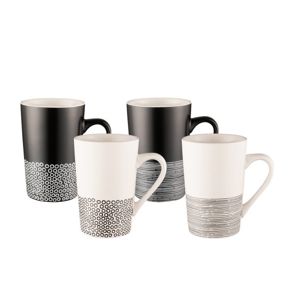 Bundanoon Monochrome Hem Set Of 4 Tube Mugs - 350ml Online Sale