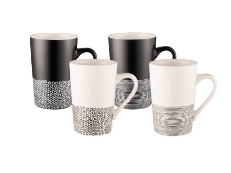 Bundanoon Monochrome Hem Set Of 4 Tube Mugs - 350ml Online Sale