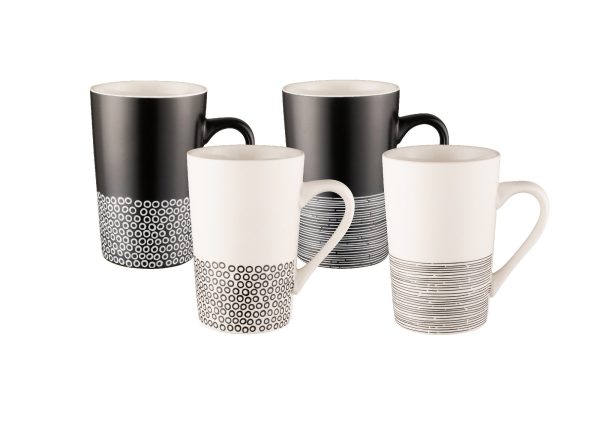 Bundanoon Monochrome Hem Set Of 4 Tube Mugs - 350ml Online Sale