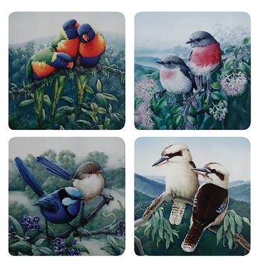 Maxwell & Williams - Birds Of Australia Katherine Castle 10 Year Anniversary - Corkback Coasters 10.5cm - Set Of 4 Assorted Cheap