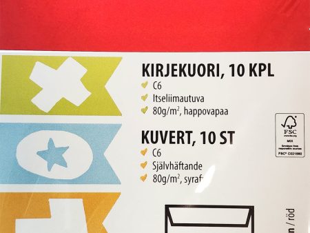 Kirjekuori ILOX C6 10 kpl punainen, itseliimautuva Discount